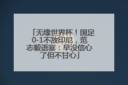 无缘世界杯！国足0-1不敌印尼，范志毅语塞：早没信心了但不甘心